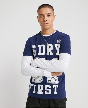 Superdry First Férfi Pólók Sötétkék | ERZXD0275